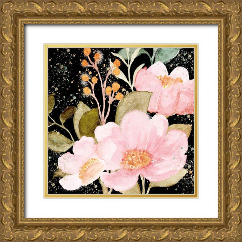 On Black Floral Gold Ornate Wood Framed Art Print with Double Matting by Bailey, Ann