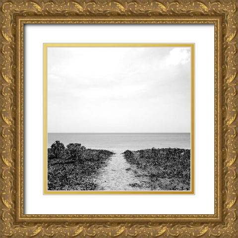 Beach Black and White Gold Ornate Wood Framed Art Print with Double Matting by Bailey, Ann