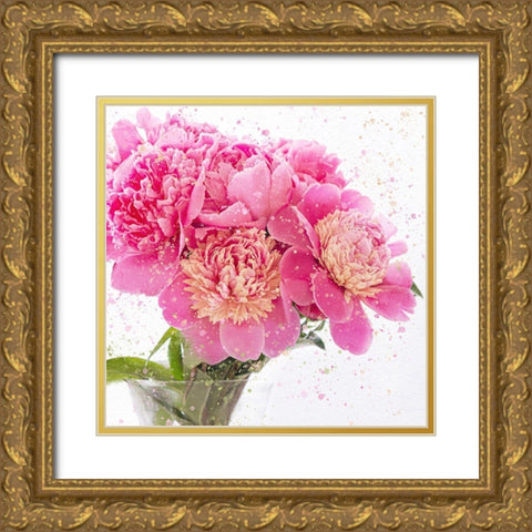 Peonies Gold Ornate Wood Framed Art Print with Double Matting by Bailey, Ann