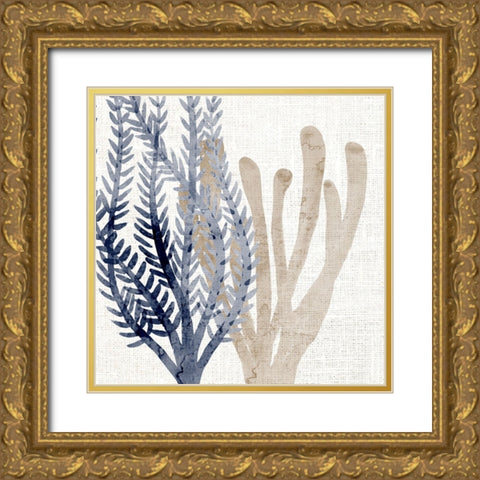 Coral Blue And Sand Gold Ornate Wood Framed Art Print with Double Matting by Bailey, Ann