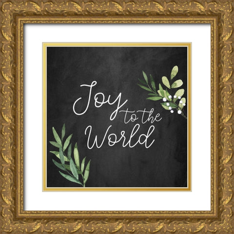 Joy To The World Chalkboard Gold Ornate Wood Framed Art Print with Double Matting by Bailey, Ann