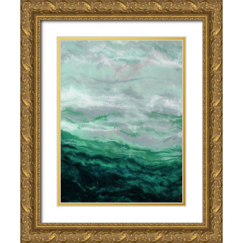Green Waterfall I Gold Ornate Wood Framed Art Print with Double Matting by Dyer, Beverly