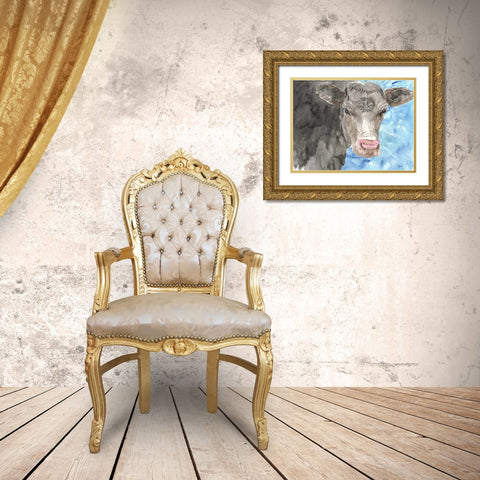Bull Gold Ornate Wood Framed Art Print with Double Matting by Dyer, Beverly