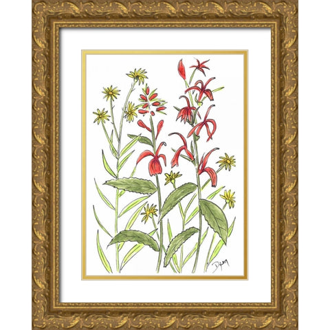 Cardinal Flower Gold Ornate Wood Framed Art Print with Double Matting by Dyer, Beverly