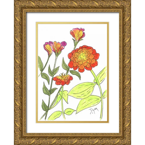Zinnia Gold Ornate Wood Framed Art Print with Double Matting by Dyer, Beverly