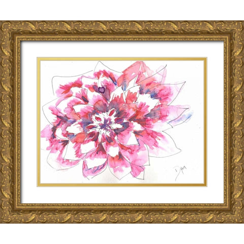 Dahlia Gold Ornate Wood Framed Art Print with Double Matting by Dyer, Beverly