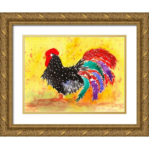 Farm House Rooster I Gold Ornate Wood Framed Art Print with Double Matting by Dyer, Beverly