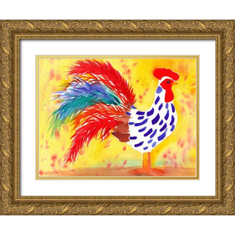Farm House Rooster II Gold Ornate Wood Framed Art Print with Double Matting by Dyer, Beverly