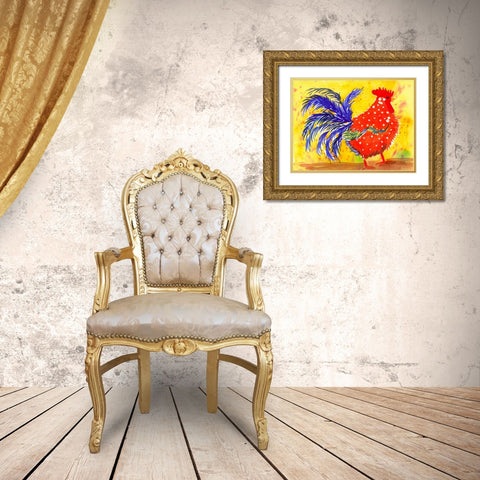 Farm House Rooster III Gold Ornate Wood Framed Art Print with Double Matting by Dyer, Beverly