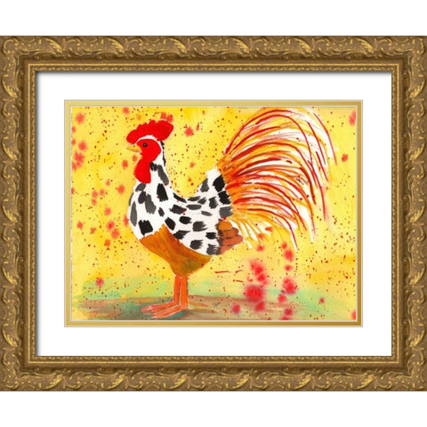 Farm House Rooster IV Gold Ornate Wood Framed Art Print with Double Matting by Dyer, Beverly