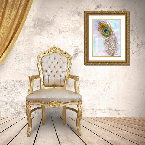 Peacocl Feather 2 Gold Ornate Wood Framed Art Print with Double Matting by Dyer, Beverly