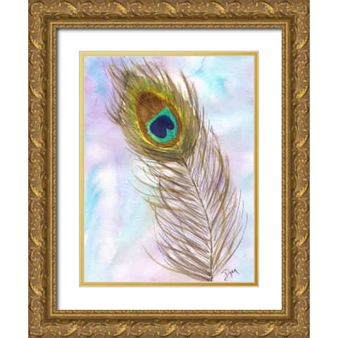 Peacocl Feather 2 Gold Ornate Wood Framed Art Print with Double Matting by Dyer, Beverly