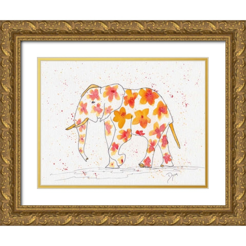 Elephant Flower Gold Ornate Wood Framed Art Print with Double Matting by Dyer, Beverly