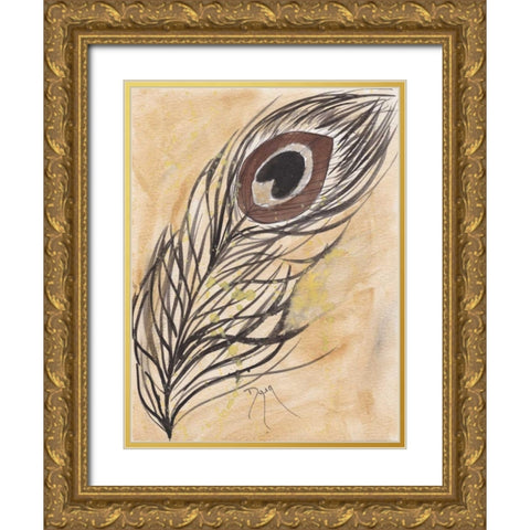 Peacock Feather Gold Ornate Wood Framed Art Print with Double Matting by Dyer, Beverly