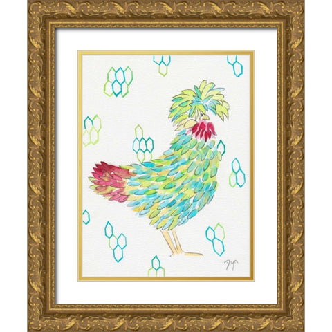 Funky Chicken 1 Gold Ornate Wood Framed Art Print with Double Matting by Dyer, Beverly