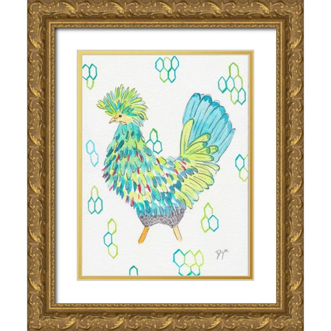 Funky Chicken 2 Gold Ornate Wood Framed Art Print with Double Matting by Dyer, Beverly
