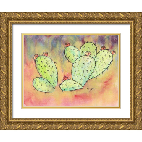 Prickly Pear Cactus Gold Ornate Wood Framed Art Print with Double Matting by Dyer, Beverly