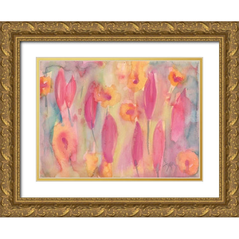 Snow Flowers II Gold Ornate Wood Framed Art Print with Double Matting by Dyer, Beverly