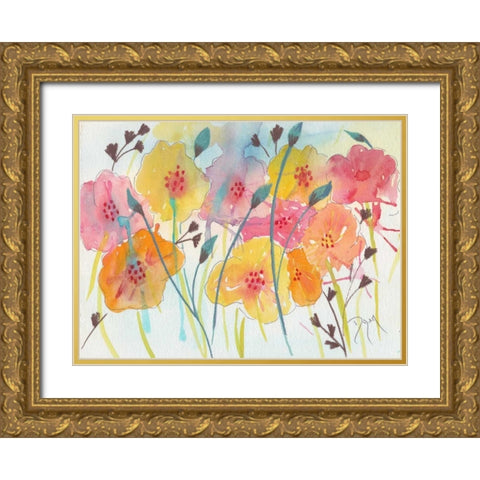 Spring Party I Gold Ornate Wood Framed Art Print with Double Matting by Dyer, Beverly