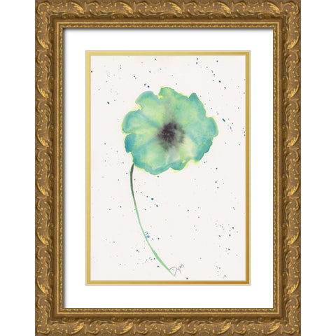 Blue Green Poppy 1 Gold Ornate Wood Framed Art Print with Double Matting by Dyer, Beverly