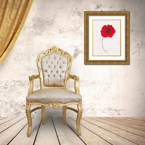 Red Poppy 1 Gold Ornate Wood Framed Art Print with Double Matting by Dyer, Beverly