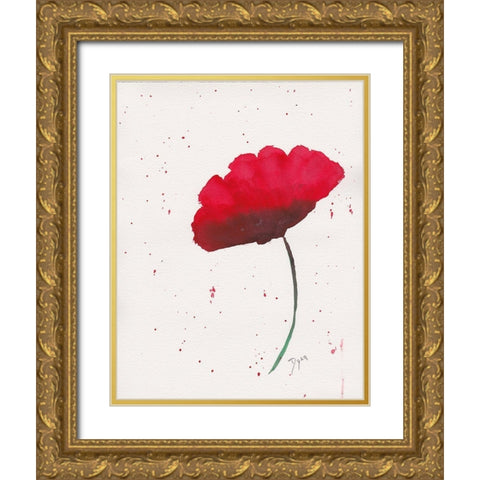 Red Poppy 2 Gold Ornate Wood Framed Art Print with Double Matting by Dyer, Beverly