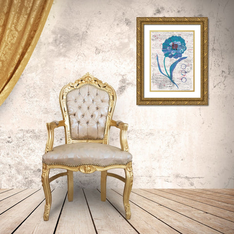 Zinnia Turquoise 1 Gold Ornate Wood Framed Art Print with Double Matting by Dyer, Beverly