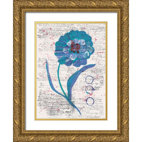 Zinnia Turquoise 1 Gold Ornate Wood Framed Art Print with Double Matting by Dyer, Beverly