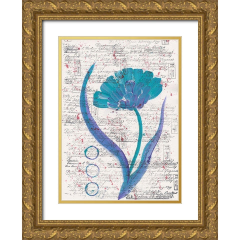 Zinnia Turquoise 2 Gold Ornate Wood Framed Art Print with Double Matting by Dyer, Beverly