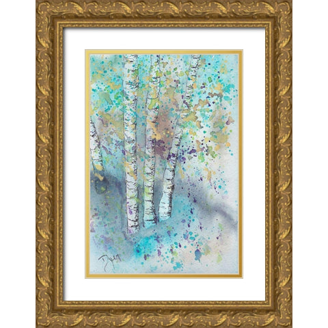 Blue Forrest Gold Ornate Wood Framed Art Print with Double Matting by Dyer, Beverly