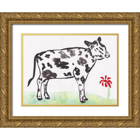 Farmhouse Cow Gold Ornate Wood Framed Art Print with Double Matting by Dyer, Beverly