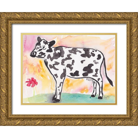 Farmhouse Cow in color Gold Ornate Wood Framed Art Print with Double Matting by Dyer, Beverly