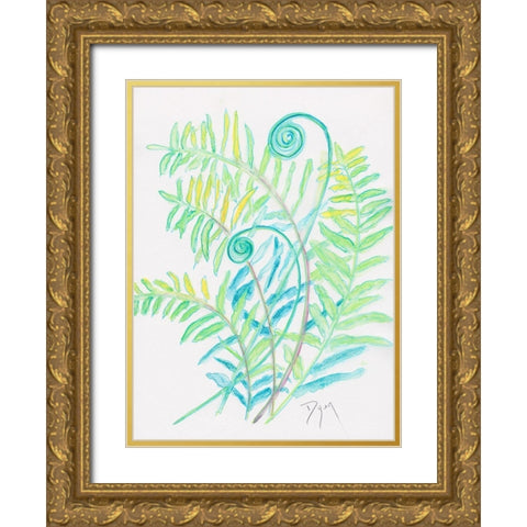 Floral Fern II Gold Ornate Wood Framed Art Print with Double Matting by Dyer, Beverly