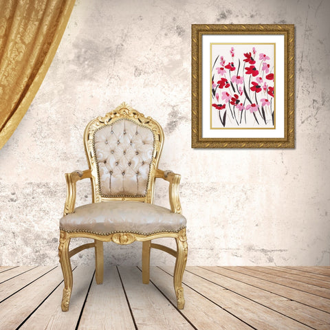 Pink and Red Field I Gold Ornate Wood Framed Art Print with Double Matting by Dyer, Beverly