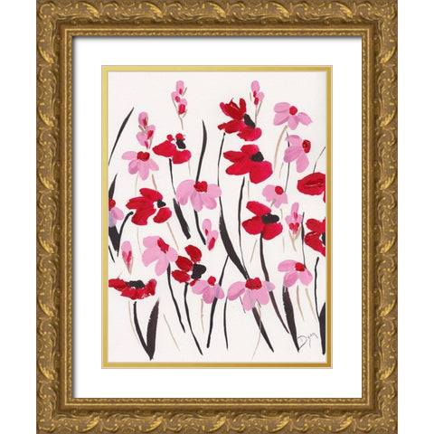 Pink and Red Field I Gold Ornate Wood Framed Art Print with Double Matting by Dyer, Beverly