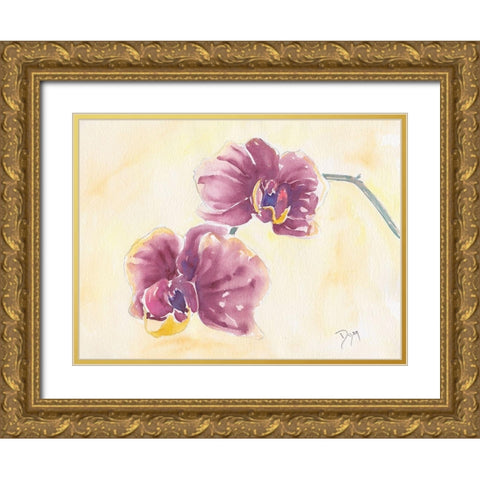 Graceful Orchid Gold Ornate Wood Framed Art Print with Double Matting by Dyer, Beverly