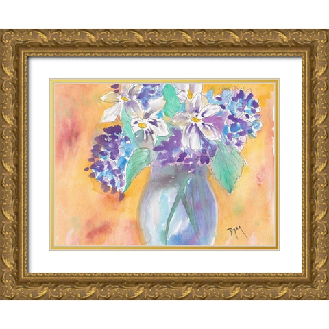 Gardenia and Hydrangea Gold Ornate Wood Framed Art Print with Double Matting by Dyer, Beverly