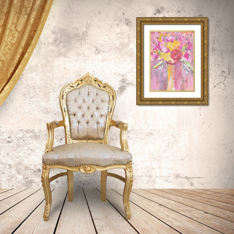 Sunny Posey Gold Ornate Wood Framed Art Print with Double Matting by Dyer, Beverly