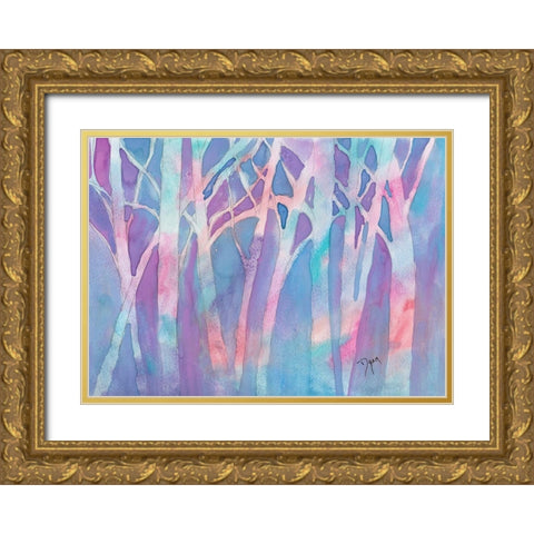 Stained Glass Trees Gold Ornate Wood Framed Art Print with Double Matting by Dyer, Beverly