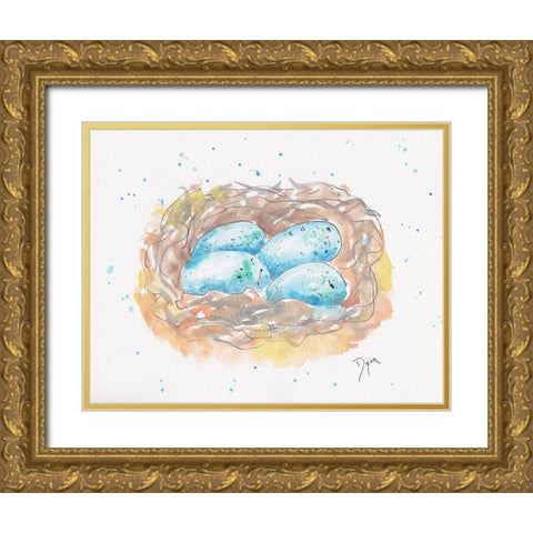 Aqua Eggs Gold Ornate Wood Framed Art Print with Double Matting by Dyer, Beverly