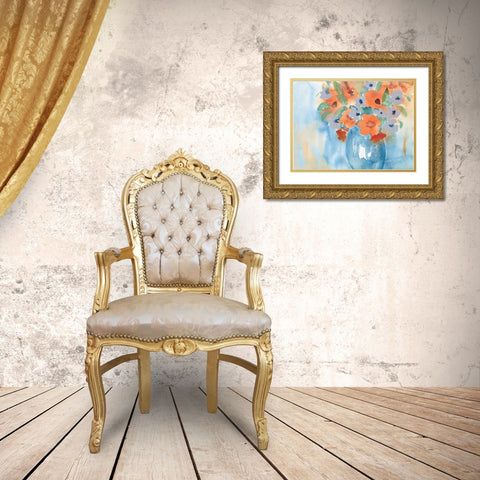 Orange Blue Bouquet Gold Ornate Wood Framed Art Print with Double Matting by Dyer, Beverly