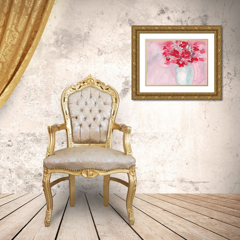 Cherry Blossom Bouquet Gold Ornate Wood Framed Art Print with Double Matting by Dyer, Beverly