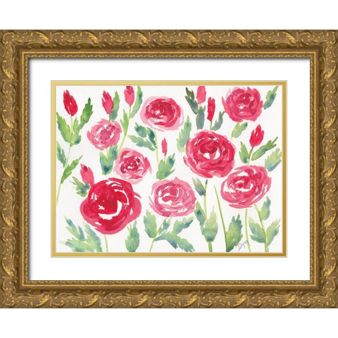 Decorative Roses Gold Ornate Wood Framed Art Print with Double Matting by Dyer, Beverly