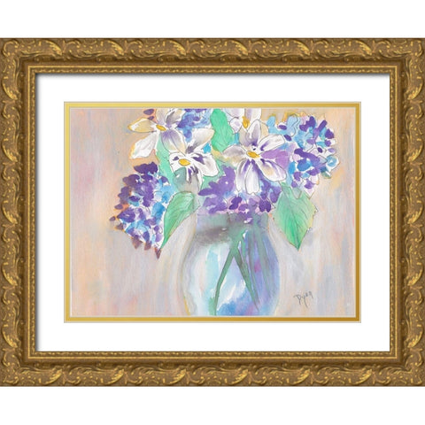 Gardenia and Hydrangea Gold Ornate Wood Framed Art Print with Double Matting by Dyer, Beverly