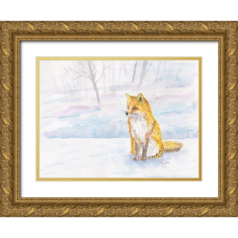 Golden Fox Winter Gold Ornate Wood Framed Art Print with Double Matting by Dyer, Beverly