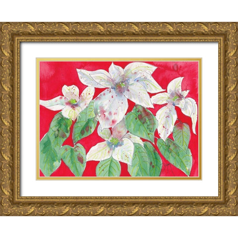 Poinsettias Gold Ornate Wood Framed Art Print with Double Matting by Dyer, Beverly