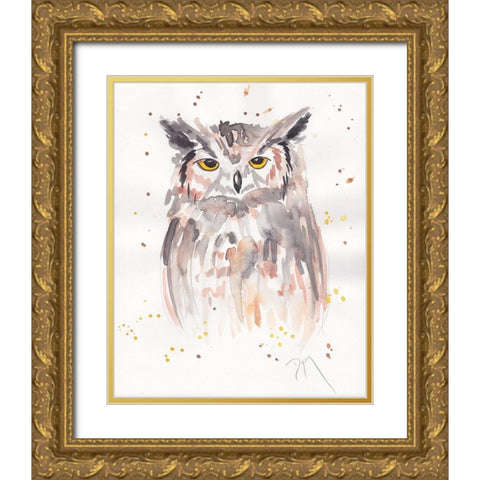 Great-Horned Owl Gold Ornate Wood Framed Art Print with Double Matting by Dyer, Beverly