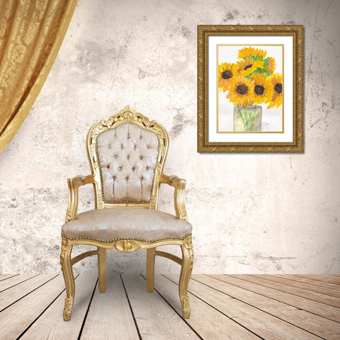 Sunflower Bouquet Gold Ornate Wood Framed Art Print with Double Matting by Dyer, Beverly