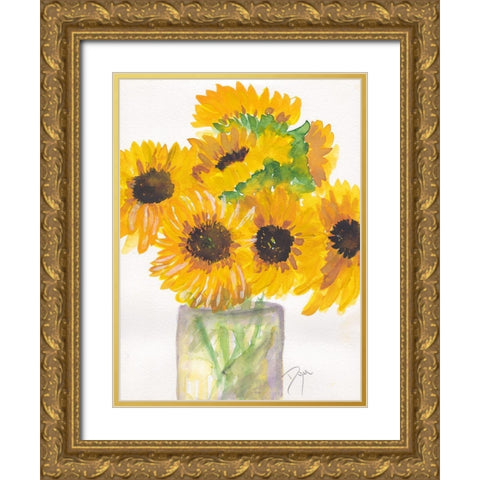 Sunflower Bouquet Gold Ornate Wood Framed Art Print with Double Matting by Dyer, Beverly