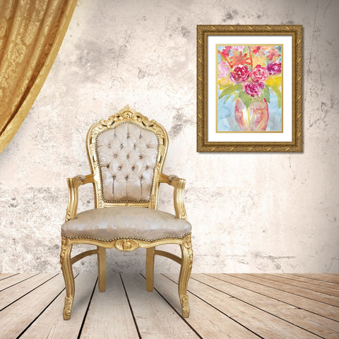 Florals Fresh Vase 1 Gold Ornate Wood Framed Art Print with Double Matting by Dyer, Beverly